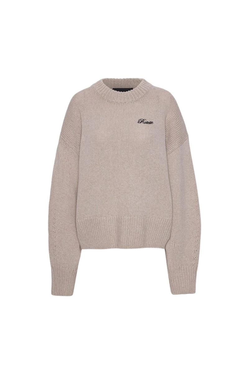 Rotate-Birger-Christensen-Knit-Crewneck-Sweater-Beige77393_nobg Rotate Black Knitwear luxury Cardigan from Luxury Handbags Marketplace