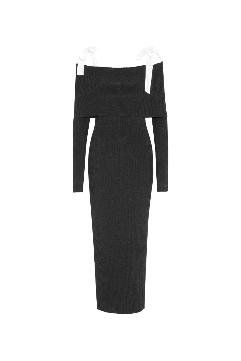 Rotate-Birger-Christensen-Off-Shoulder-Knit-Dress-Black90023_nobg Rotate Black Dresses luxury Clothing from Luxury Handbags Marketplace