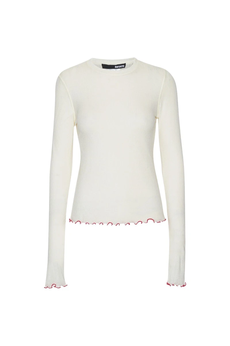 Rotate-Birger-Christensen-Pointelle-Longsleeve-Top-White-155367_nobg Rotate Beige Knitwear luxury Clothing from Luxury Handbags Marketplace