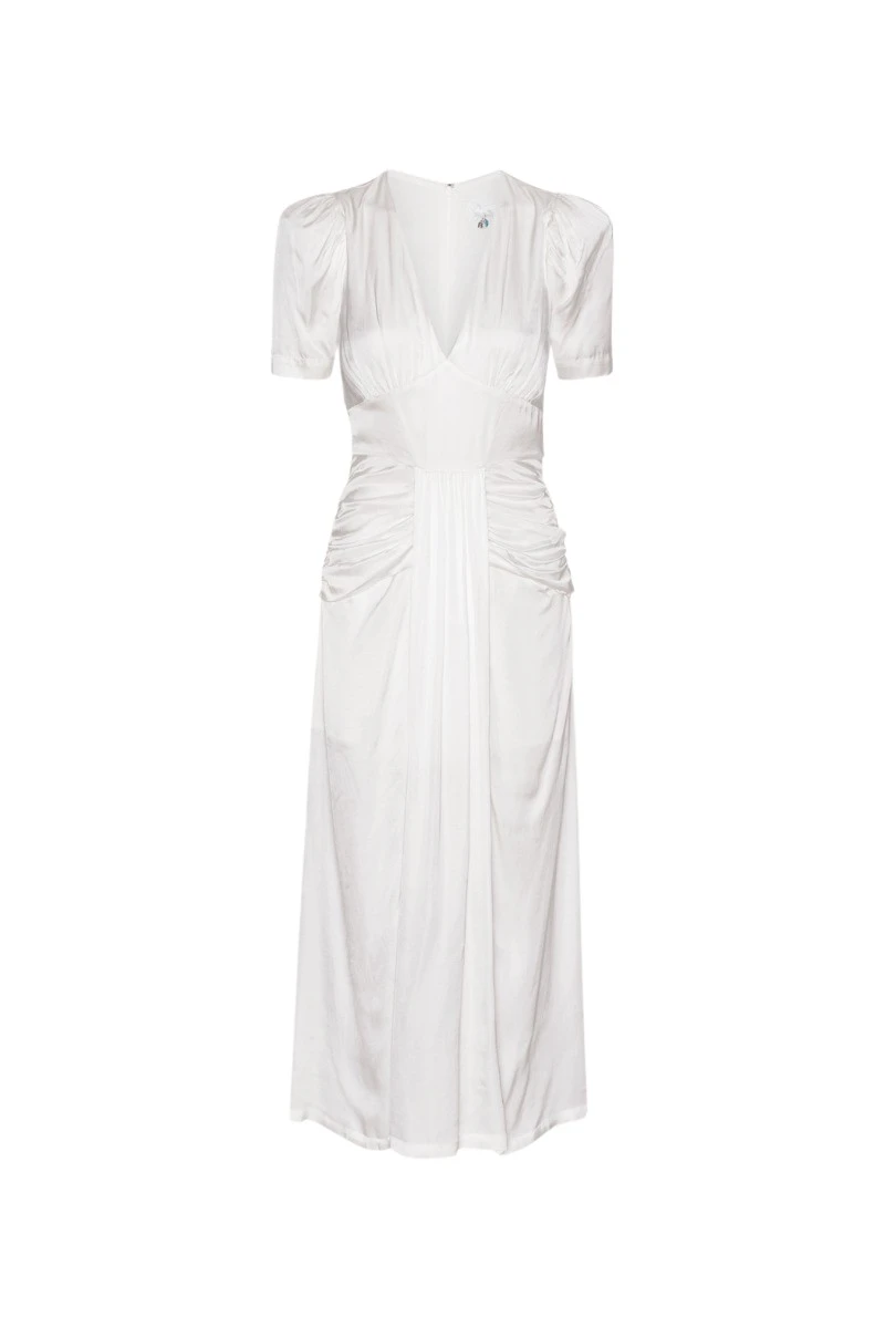 Rotate-Birger-Christensen-Satin-V-Neck-Midi-Dress-White65393_nobg Rotate White Dresses luxury Clothing from Luxury Handbags Marketplace