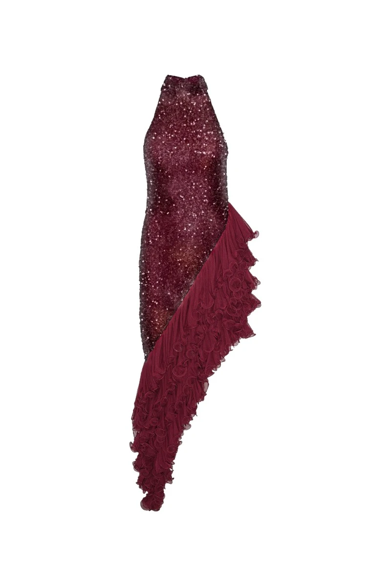 Rotate-Birger-Christensen-Sequins-Midi-Ruffle-Dress-Bordeaux90544_nobg Rotate Silver Skirts luxury Clothing from Luxury Handbags Marketplace