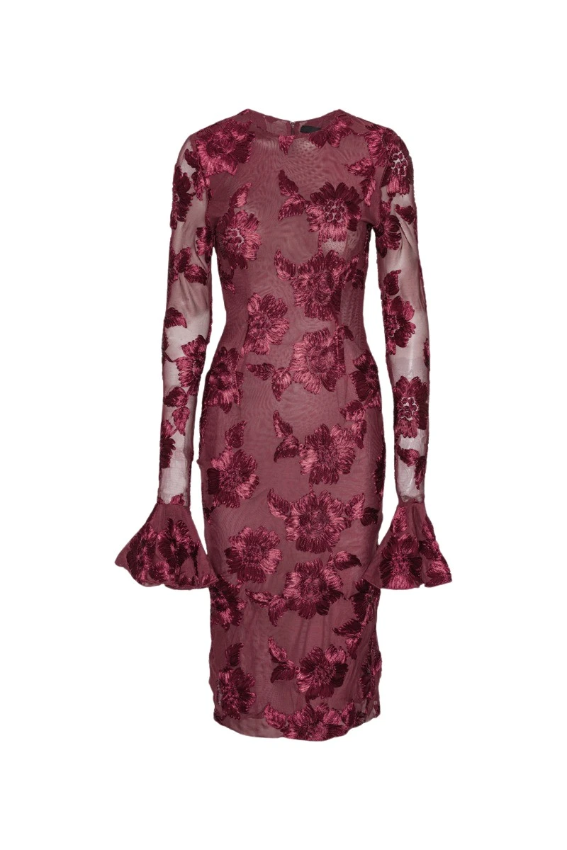 Rotate-Birger-Christensen-3D-Mesh-Ruffle-Dress-Bordeaux17543_nobg Rotate Red Dresses luxury Clothing from Luxury Handbags Marketplace