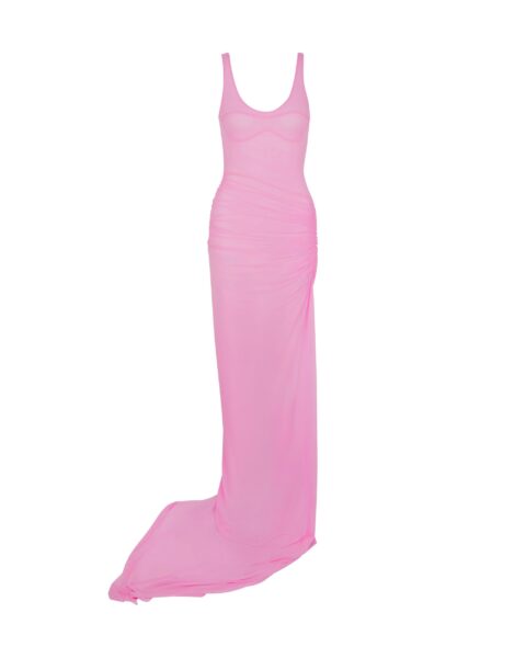 David Koma Asymmetric Ruched Mesh Gown