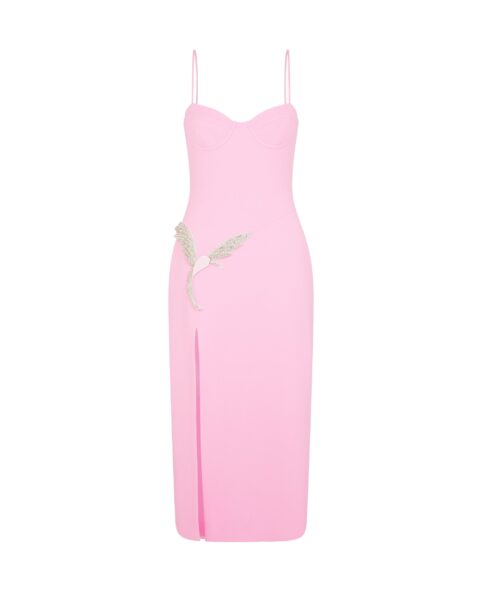 David Koma Cami Midi Dress With Crystal Hummingbird