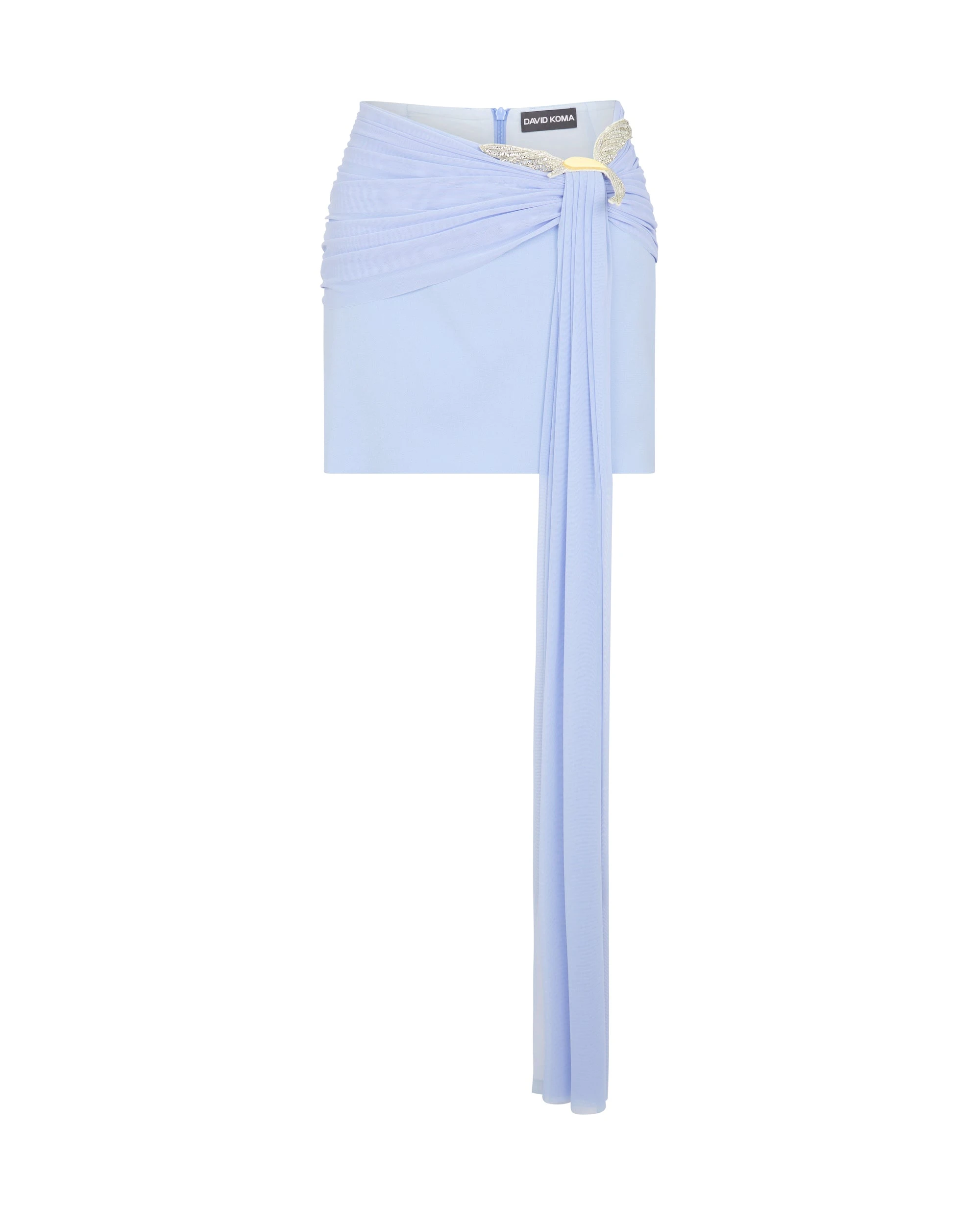 David Koma Crystal Hummingbird And Drape Detail Mini Skirt David Koma Crystal Hummingbird And Drape Detail Mini Skirt
