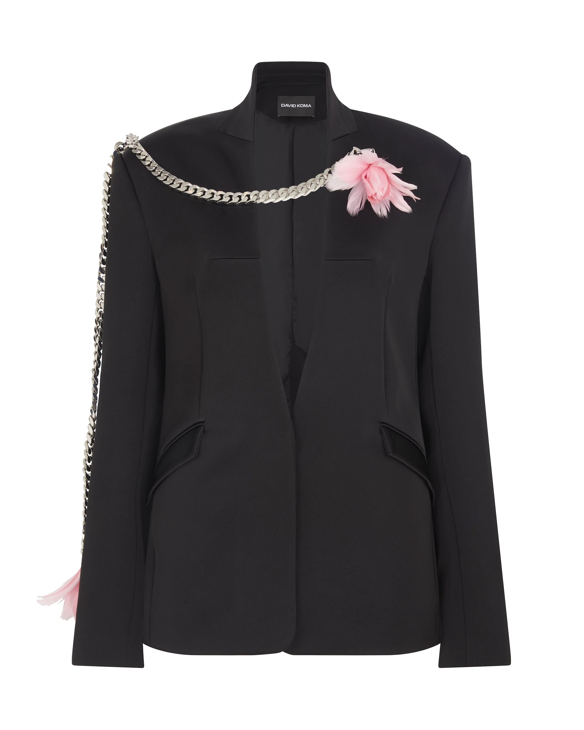 David Koma Feather Flowers And Chain Jacket David Koma Feather Flowers And Chain Jacket