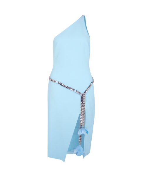 David Koma Feather Flowers And Chain One-Shoulder Dress