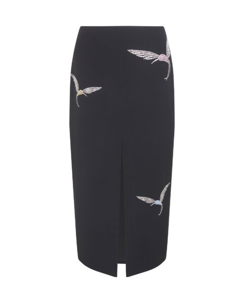 David Koma Rhinestone Hummingbird Midi Skirt