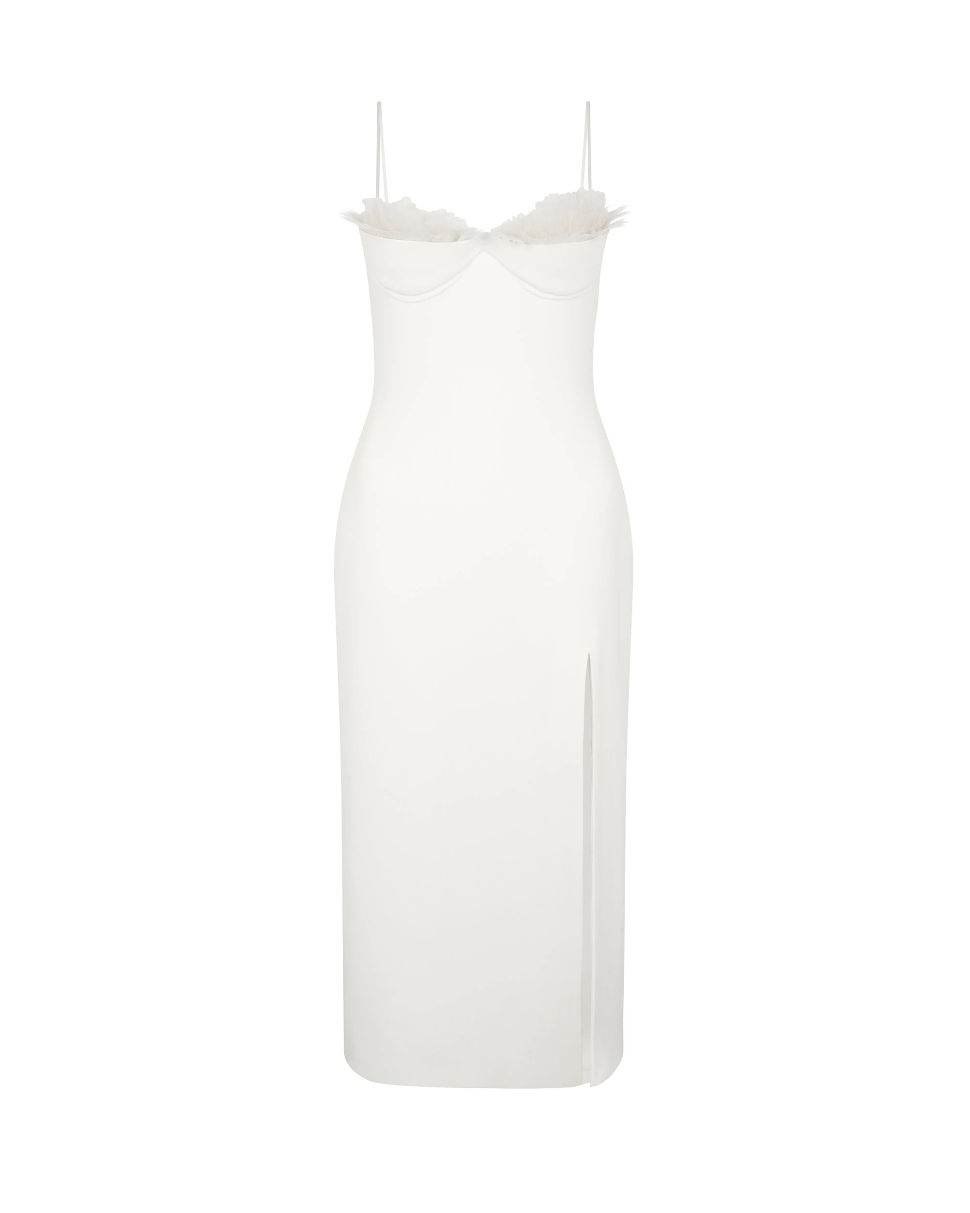 David Koma Ruffle&Feather Balconette Bra Open Leg Midi Dress David Koma Ruffle&Feather Balconette Bra Open Leg Midi Dress