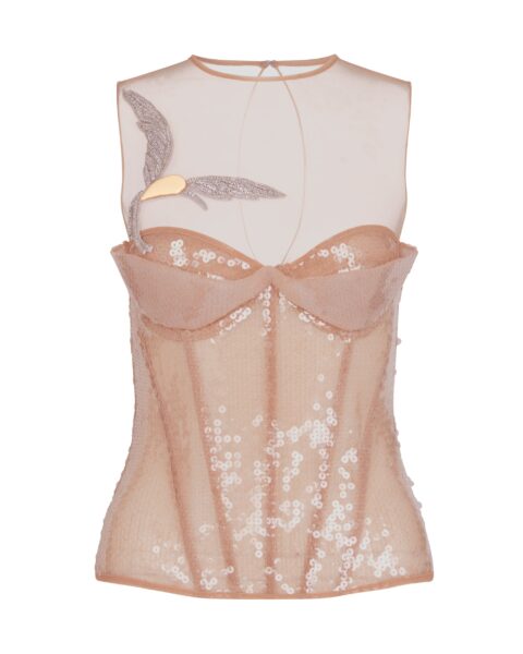 David Koma Sequin Corset Top With A Crystal Hummingbird