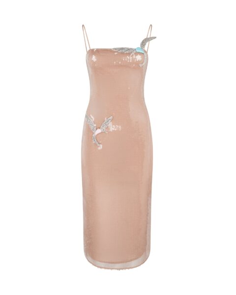 David Koma Sequin Midi Dress With Crystal Hummingbirds