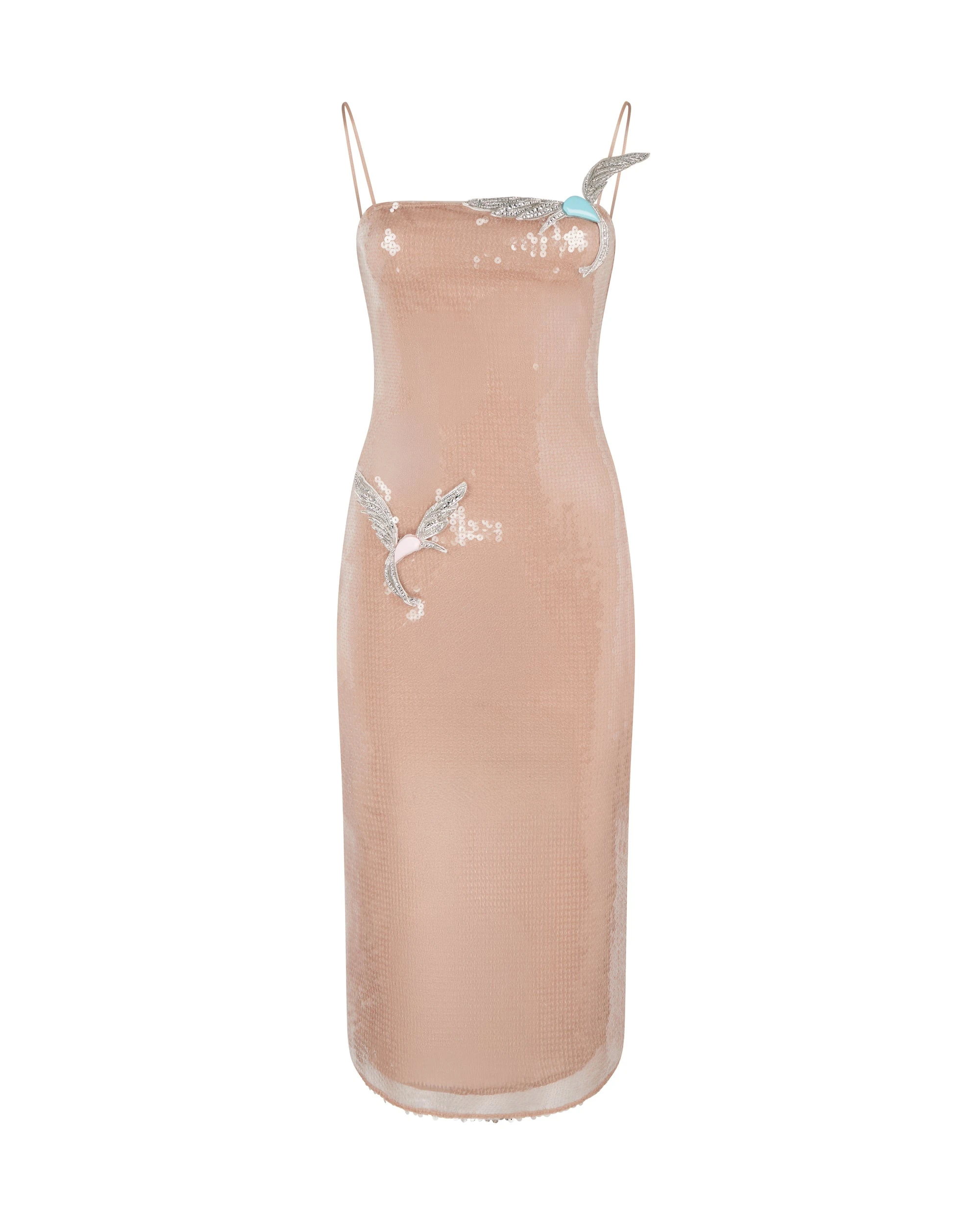 David Koma Sequin Midi Dress With Crystal Hummingbirds David Koma Sequin Midi Dress With Crystal Hummingbirds