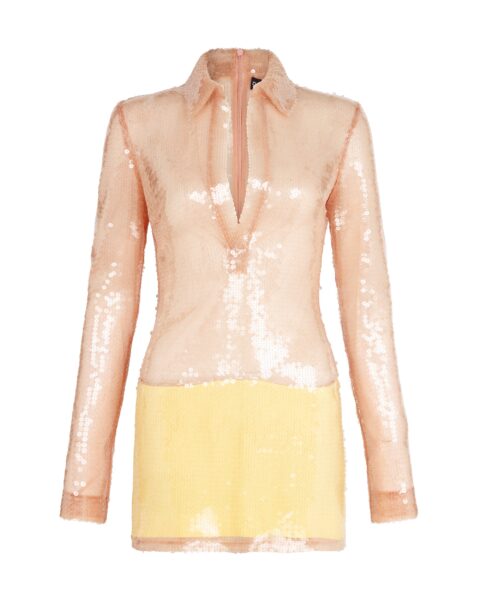 David Koma Sequin Polo Mini Dress In Beige