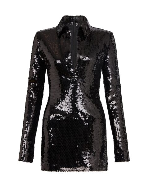 David Koma Sequin Polo Mini Dress In Black