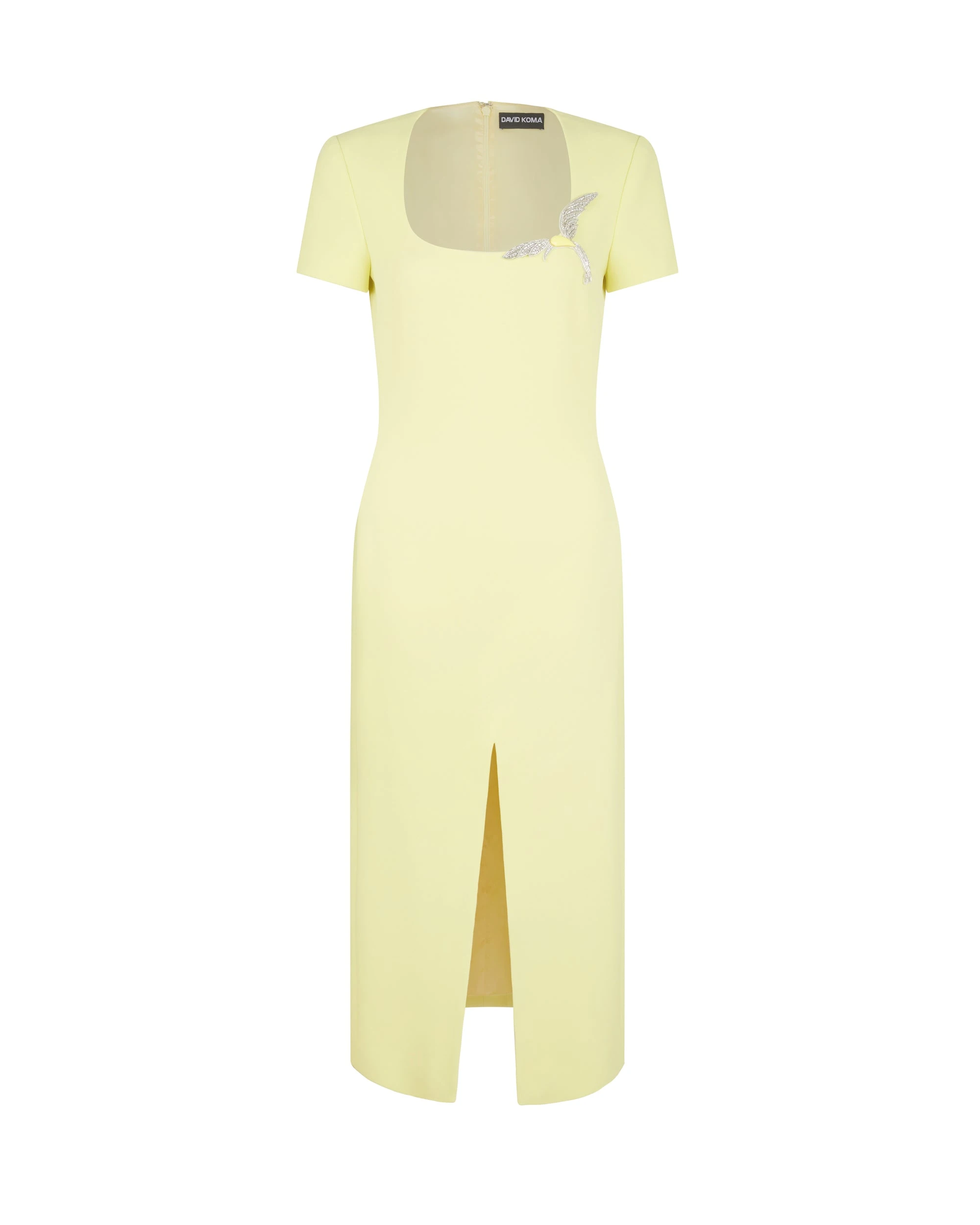 David Koma Short Sleeve Crystal Hummingbird Midi Dress David Koma Short Sleeve Crystal Hummingbird Midi Dress