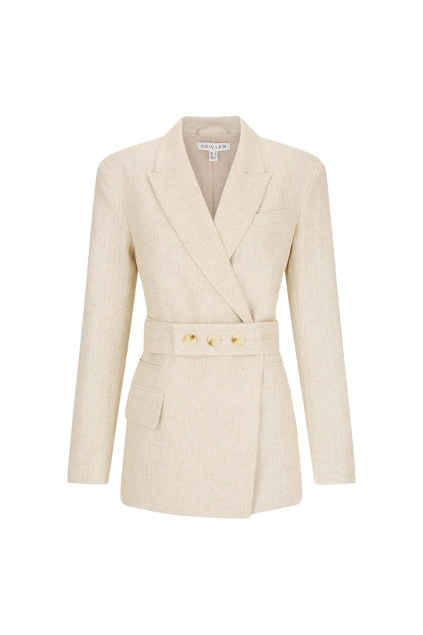 Shona-Joy-Newman-Hourglass-Double-Breasted-Blazer-With-Belt-Parchment-794777_nobg Shona Joy Neutrals Jackets luxury Clothing from Luxury Handbags Marketplace