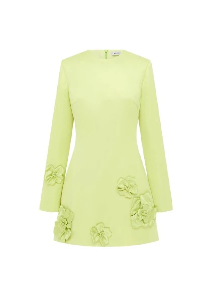 Leo-Lin-Aliza87155_nobg Leo Lin green mini dress – sleeveless fit-and-flare dress with floral appliqué detailing and structured silhouette.