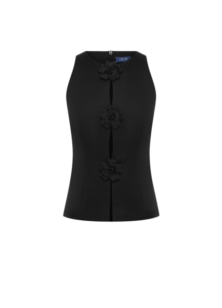 Leo Lin black sleeveless top – square neckline crop top with fitted bodice and structured silhouette.