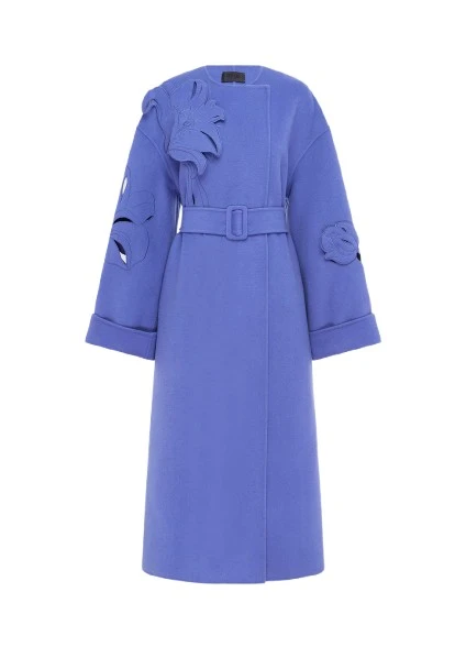Leo-Lin-Celestine49133_nobg Leo Lin purple coat – sleeveless tailored coat with flared hem, floral embellishments, and structured silhouette.