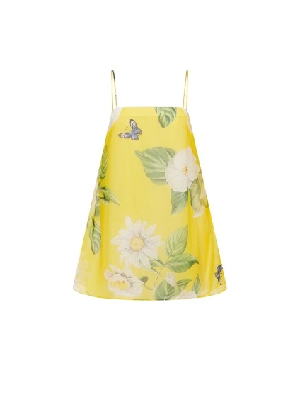 Leo-Lin-Sylvia37239_nobg Leo Lin yellow floral midi dress – sleeveless dress with square neckline, fitted bodice, and flared skirt.