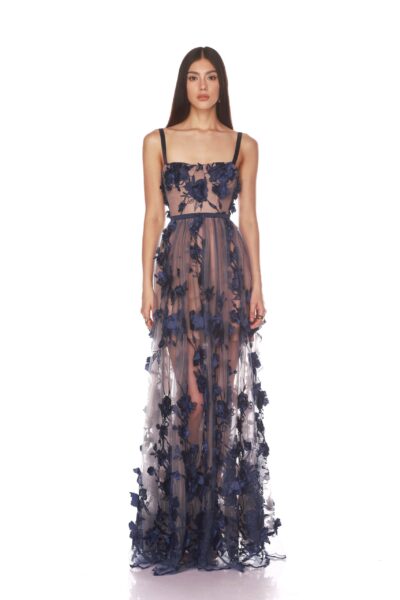 Bronx and Banco Blue Anastasia Navy Maxi Dress  a harmonious blend of structured elegance and timeless sophistication