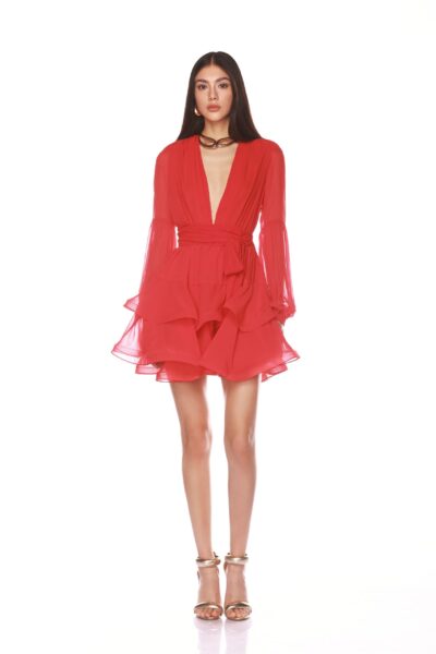Bronx and Banco Red Bedouin Red Mini Dress  a harmonious blend of structured elegance and timeless sophistication