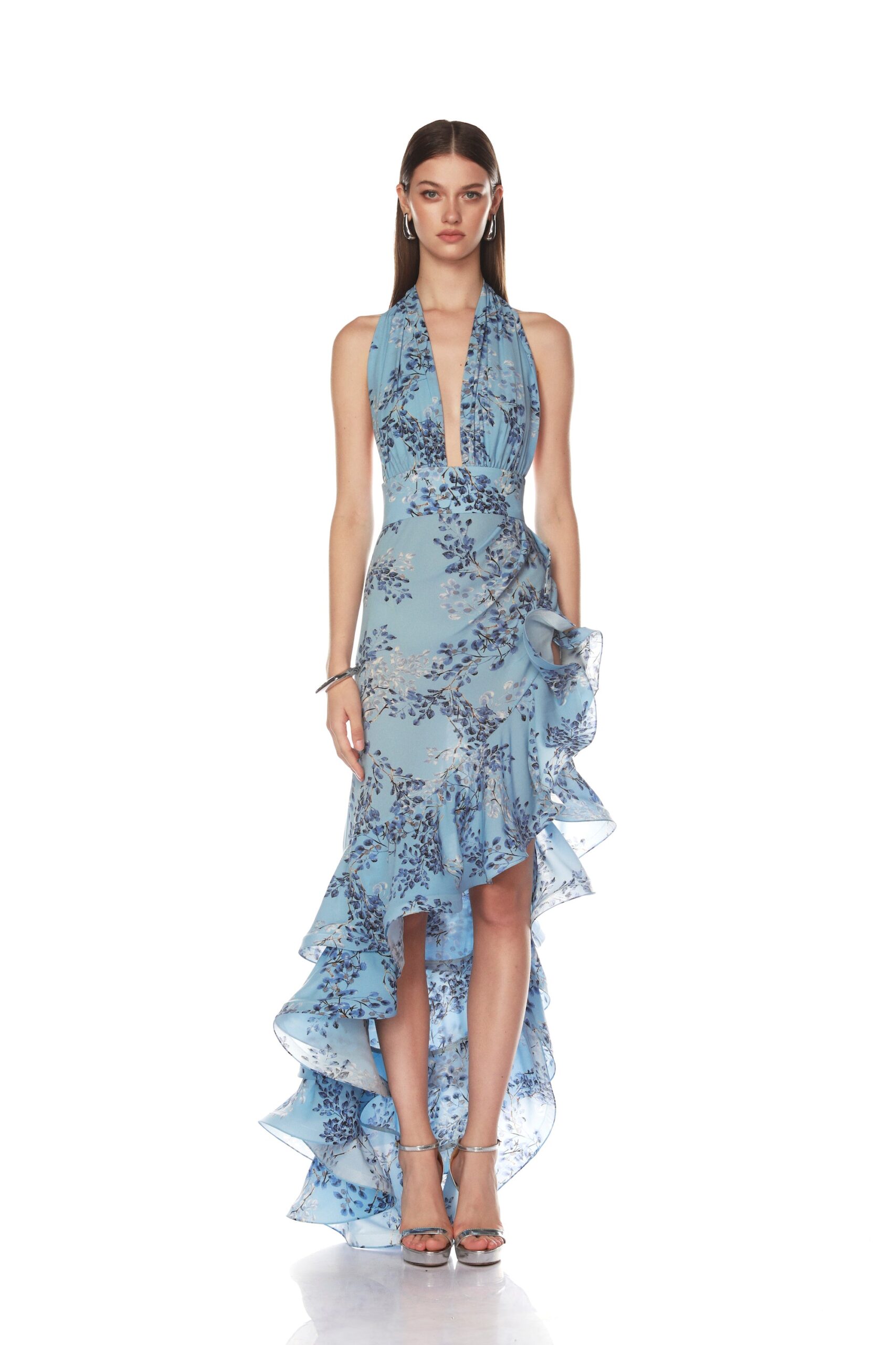 Bronx and Banco Blue Bronte Blue Poppy Maxi Dress  a harmonious blend of structured elegance and timeless sophistication