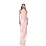 Bronx and Banco Coco Halterneck Pink Iridescent Maxi Dress Bronx and Banco Pink Coco Halterneck Pink Iridescent Maxi Dress a harmonious blend of structured elegance and timeless sophistication