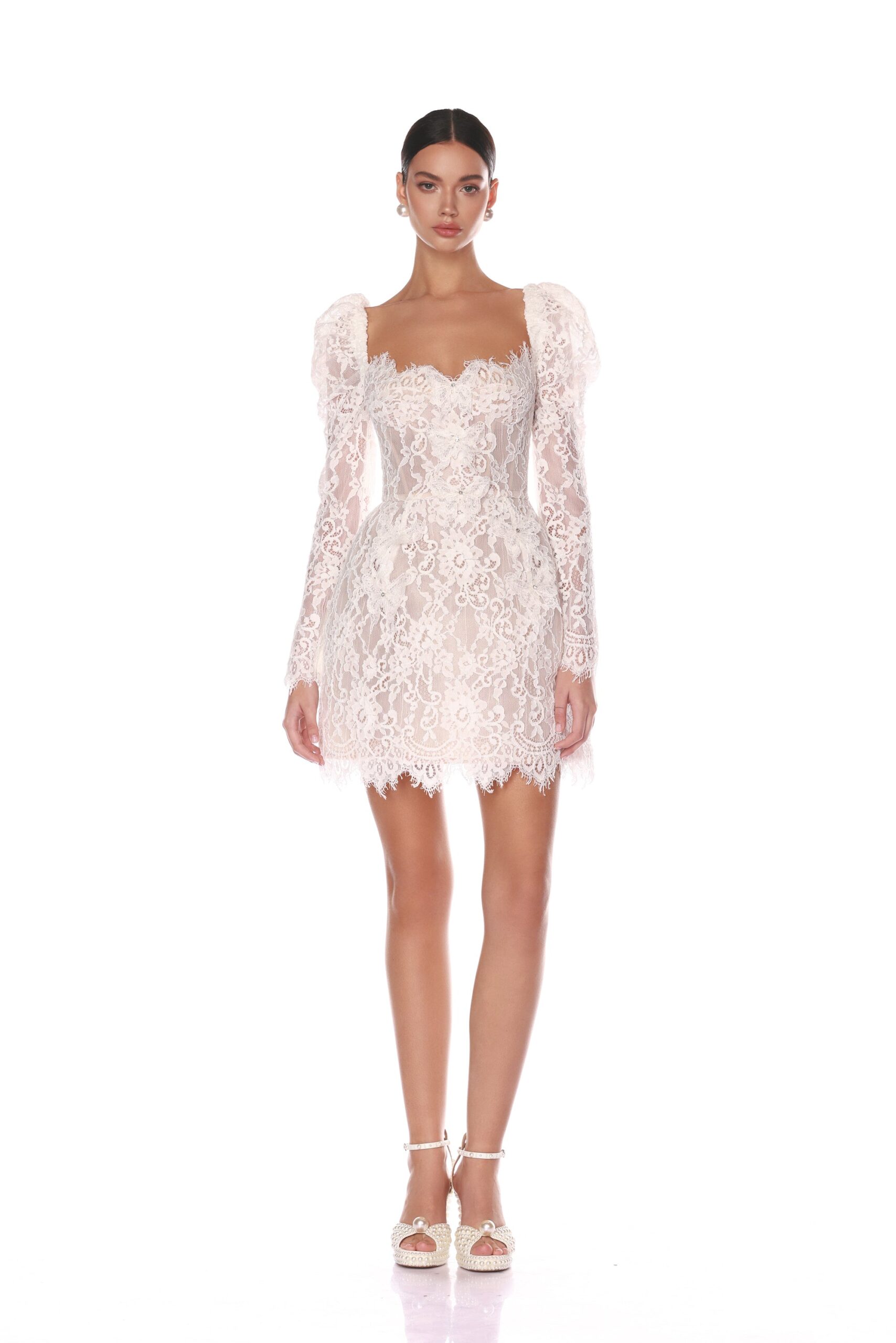 Bronx and Banco Colette Lace Long Sleeve Mini Dress Bronx and Banco White Colette Lace Long Sleeve Mini Dress a harmonious blend of structured elegance and timeless sophistication