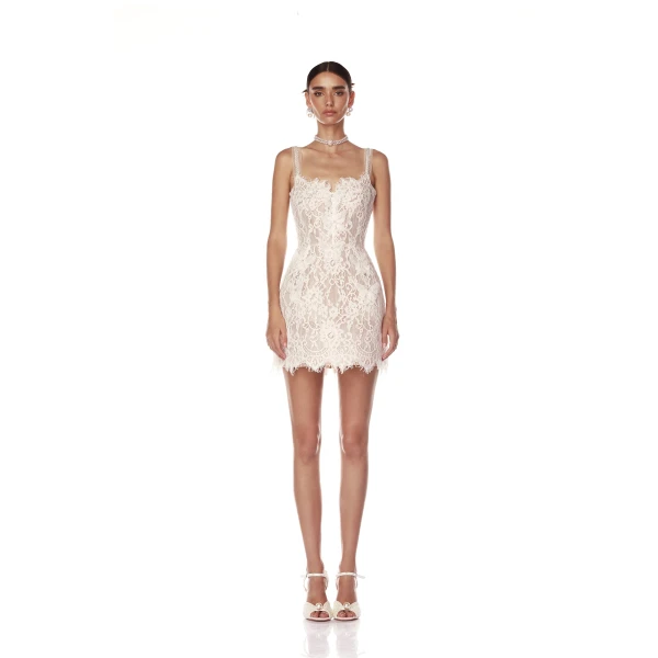 Bronx and Banco Ivory Colette Lace Mini Dress  a harmonious blend of structured elegance and timeless sophistication