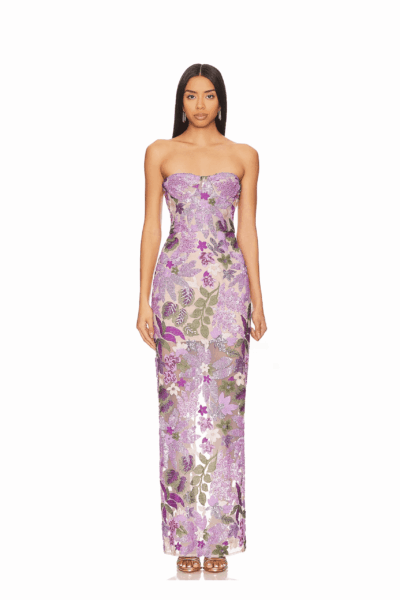 Bronx and Banco Purple Dahlia Lilac Maxi Dress  a harmonious blend of structured elegance and timeless sophistication