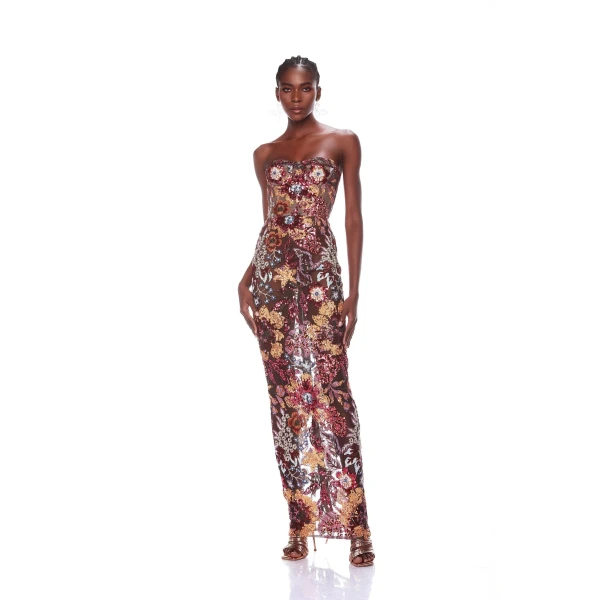 Bronx and Banco Multicolour Dahlia Maxi Dress  a harmonious blend of structured elegance and timeless sophistication.