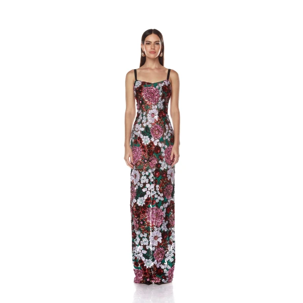 Bronx and Banco Pink Dahlia Pink Multi Maxi Dress  a harmonious blend of structured elegance and timeless sophistication