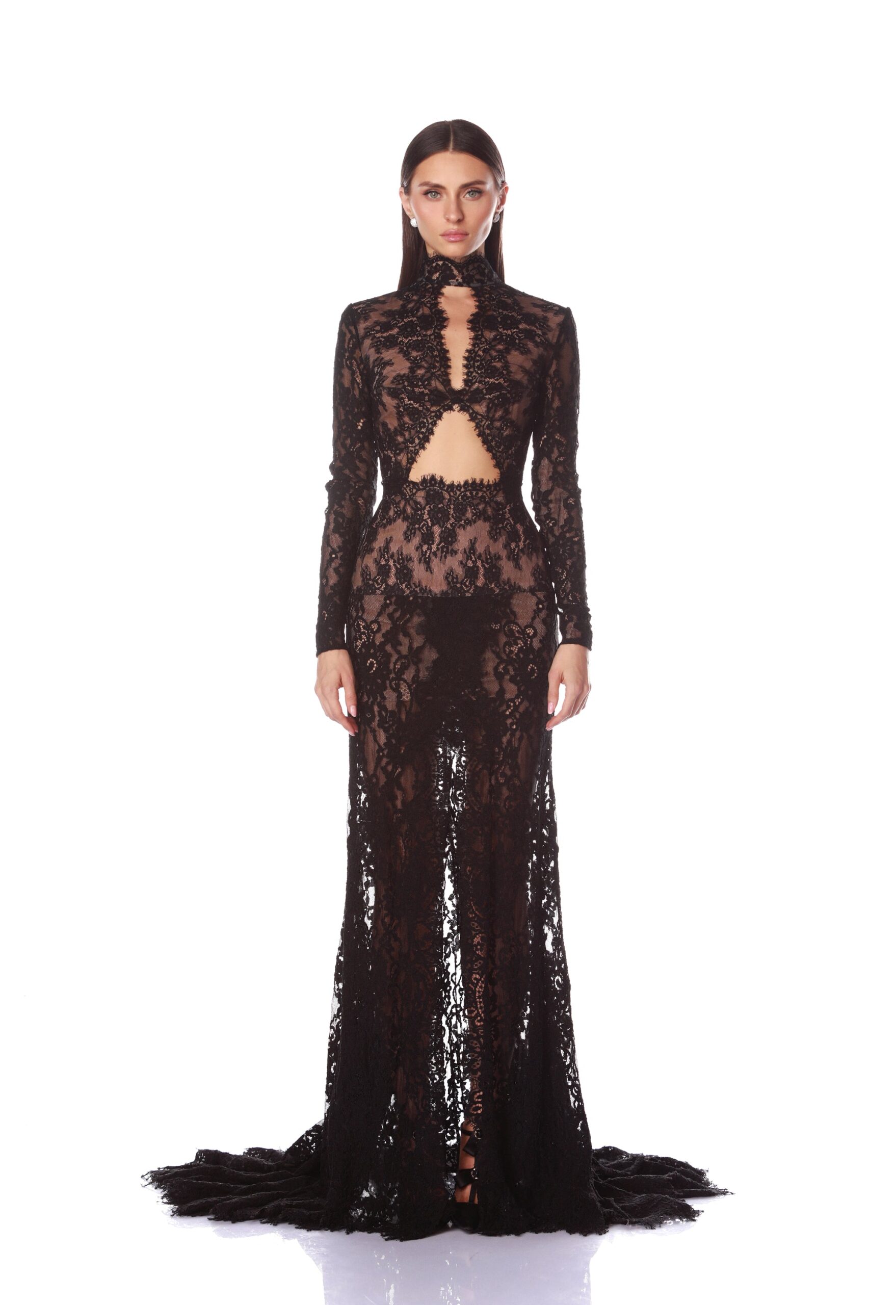 Bronx and Banco Eleanor Black Lace Gown Bronx and Banco Black Eleanor Black Lace Gown a harmonious blend of structured elegance and timeless sophistication