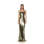 Bronx and Banco Farah Gold Sequin Strapless Gown Bronx and Banco Gold Farah Gold Sequin Strapless Gown a harmonious blend of structured elegance and timeless sophistication