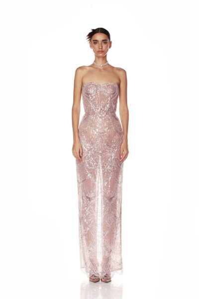 Bronx and Banco Pink Giselle Blush Maxi Dress  a harmonious blend of structured elegance and timeless sophistication