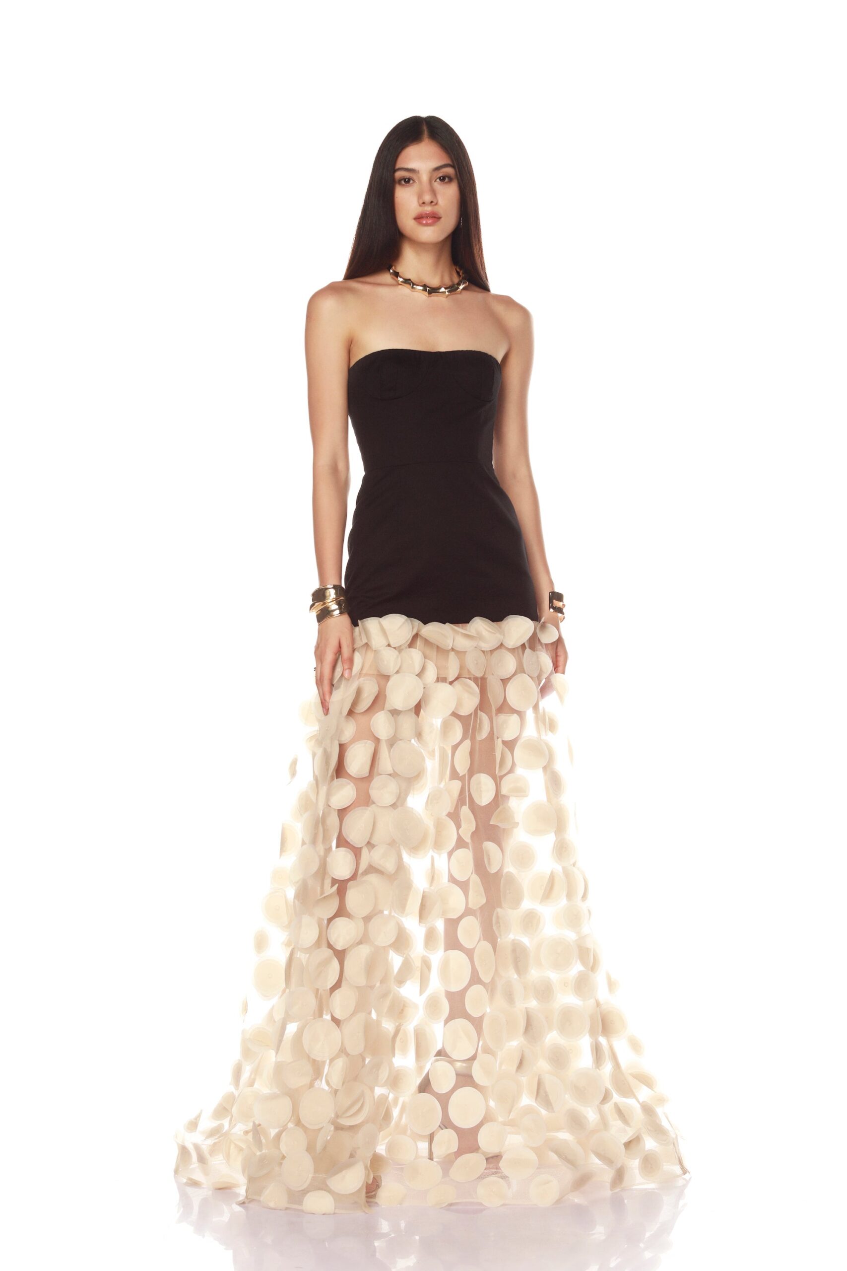 Bronx and Banco Harper Strapless Black and Beige Gown Bronx and Banco Black Harper Strapless Black and Beige Gown a harmonious blend of structured elegance and timeless sophistication