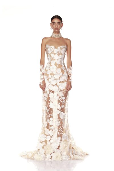 Bronx and Banco Ivory Jasmine Blanc Bridal Gown  a harmonious blend of structured elegance and timeless sophistication