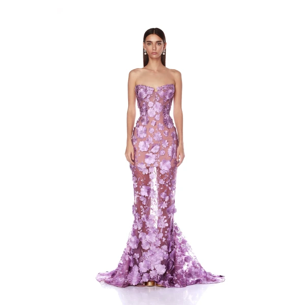 Bronx and Banco Purple Jasmine Lilac Gown  a harmonious blend of structured elegance and timeless sophistication