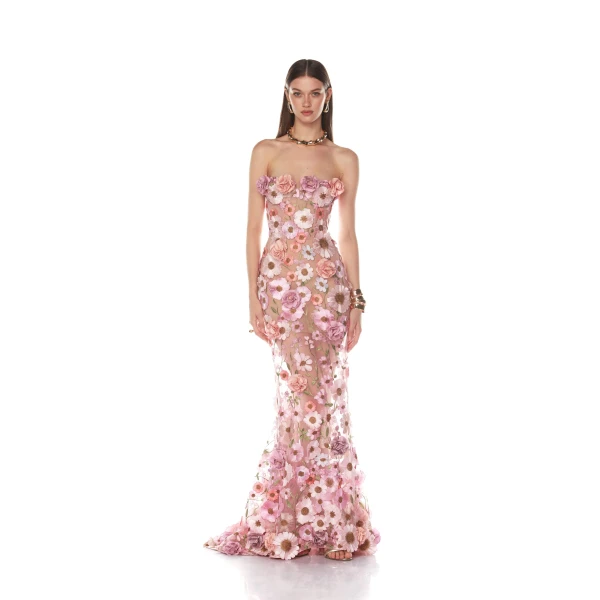 Bronx and Banco Pink Jasmine Pastel Pink Gown  a harmonious blend of structured elegance and timeless sophistication.