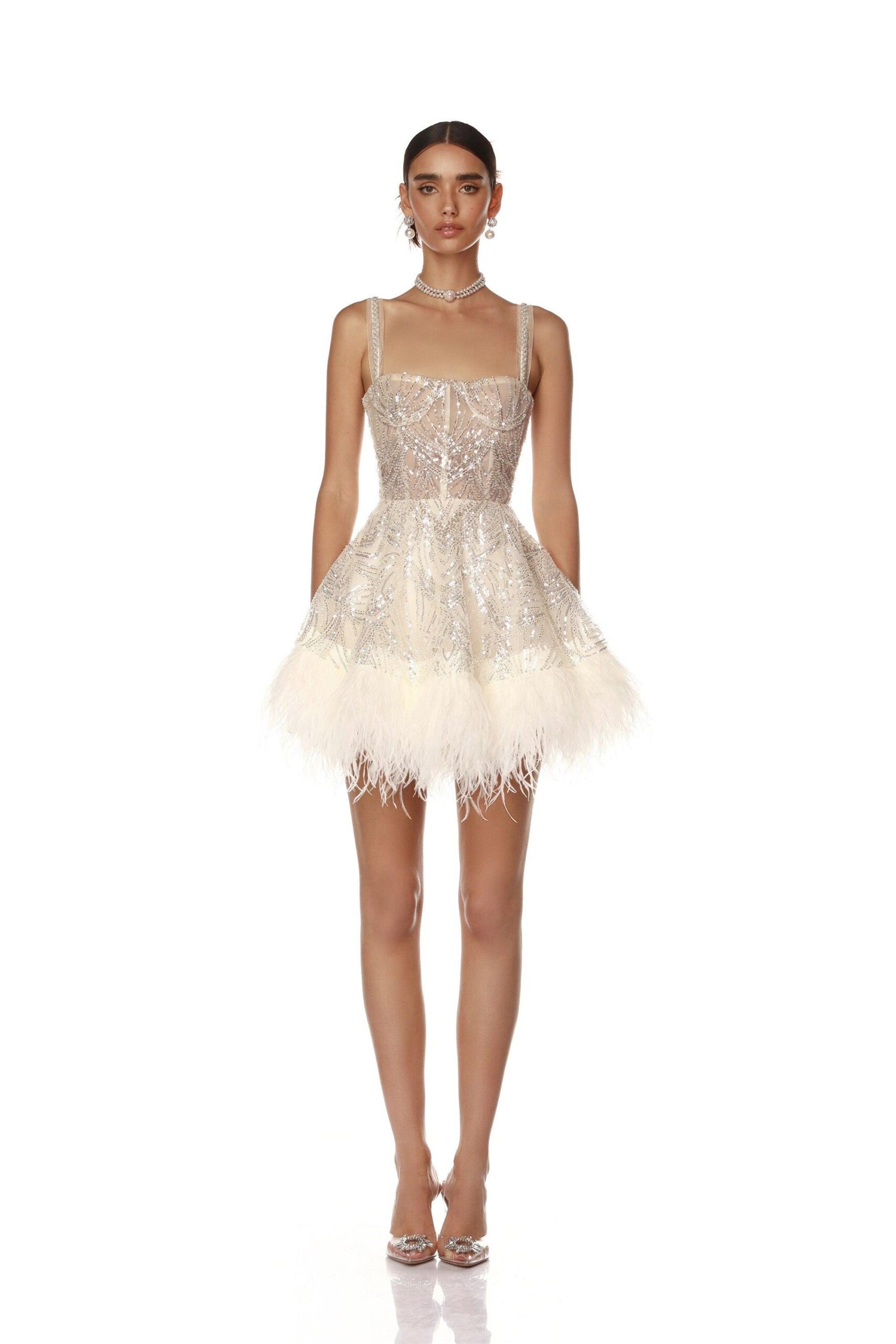 Bronx and Banco Mademoiselle Beaded Mini Dress Bronx and Banco White Mademoiselle Beaded Mini Dress a harmonious blend of structured elegance and timeless sophistication