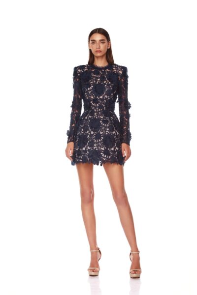 Bronx and Banco Blue Maia Navy Mini Dress  a harmonious blend of structured elegance and timeless sophistication