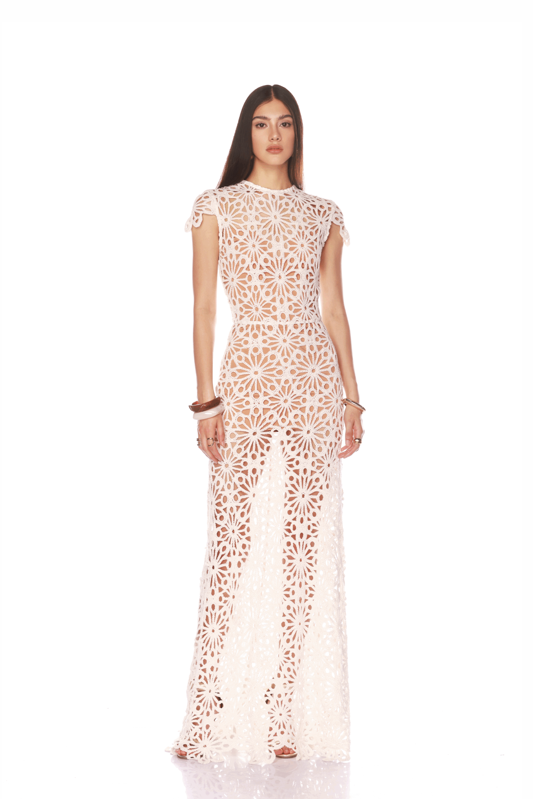 Bronx and Banco Marley Cap Sleeve White Crochet Maxi Dress Bronx and Banco White Marley Cap Sleeve White Crochet Maxi Dress a harmonious blend of structured elegance and timeless sophistication