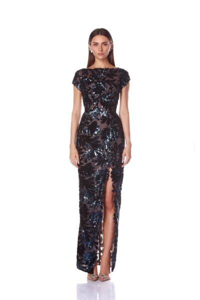 Bronx and Banco Red Zinna Embroidered Maxi Dress  a harmonious blend of structured elegance and timeless sophistication