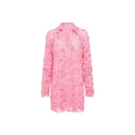Leo Lin Acacia mini lace shirt dress in bubblegum pink with structured silhouette — shop designer exclusives at Luxury Shoes 
