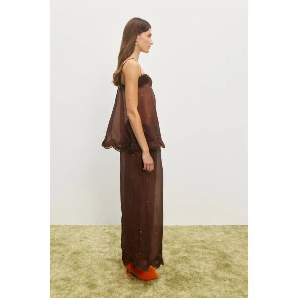 Alemais Carmelo Silk Top — designer powerwear from Luxury Shoes 
