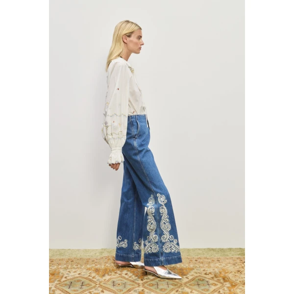 Alemais Contemporary Wardrobe Pant Jacones Flare Denim Jean — designer powerwear from Luxury Shoes 