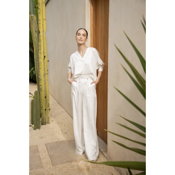 Andres Otalora luxury designer Pant with bold silhouette in linen