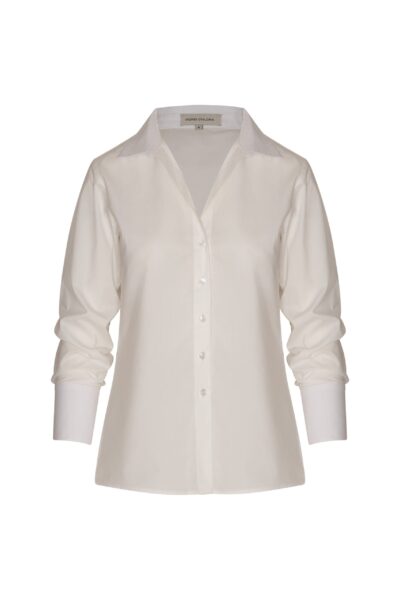 Andres Otalora luxury designer Top with bold silhouette in linen