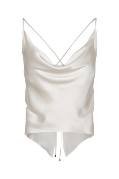 Andres Otalora luxury designer Top with bold silhouette in linen